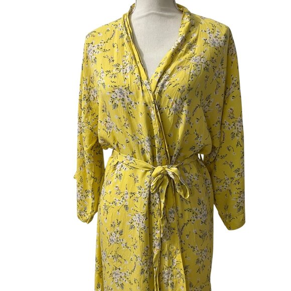 American‎ Eagle Yellow Floral Kimono Robe Duster Made In Italy One Size - Picture 2 of 11